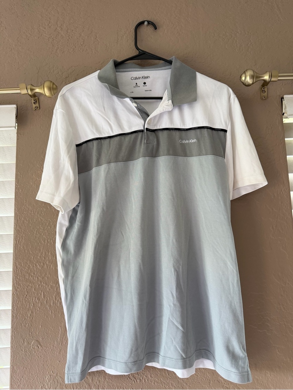 Calvin Klein White, Light Gray & Gray Colorblock Polo